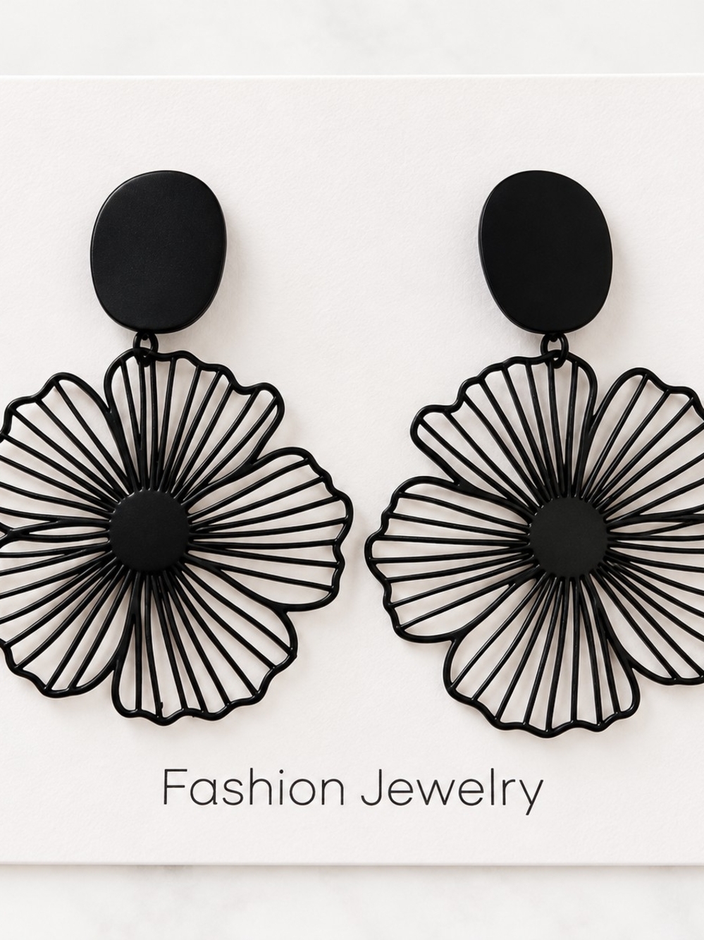 Matte Black Floral Dangle Drop Earrings New